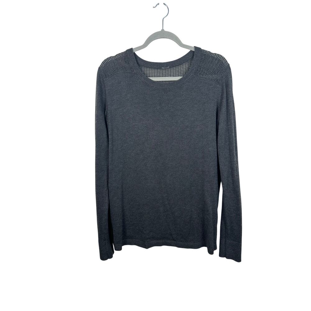 Lululemon‎ Back to Balance Sweater Women M Gray Cashlu Mesh Open Back Pullover